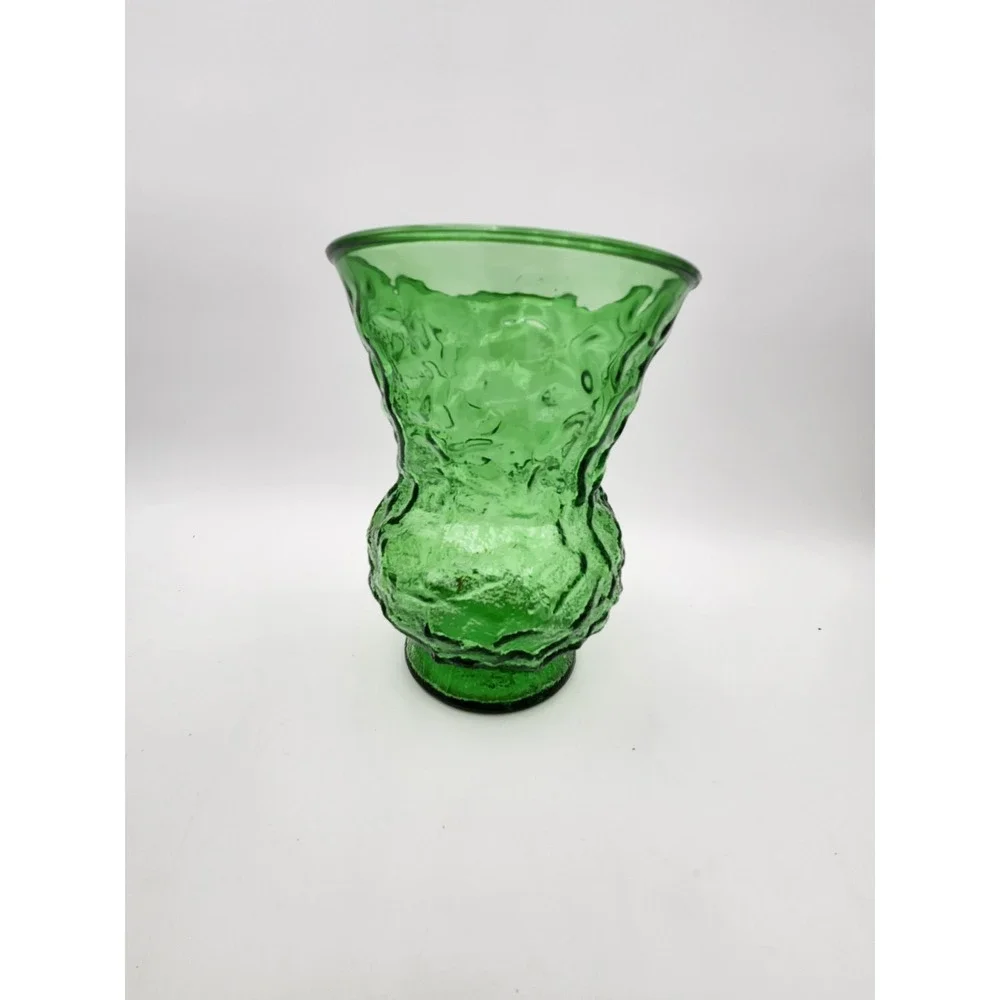 Vintage E.O Brody Co. Emerald‎ Green Crinkle Glass Flower Large Vase Planter